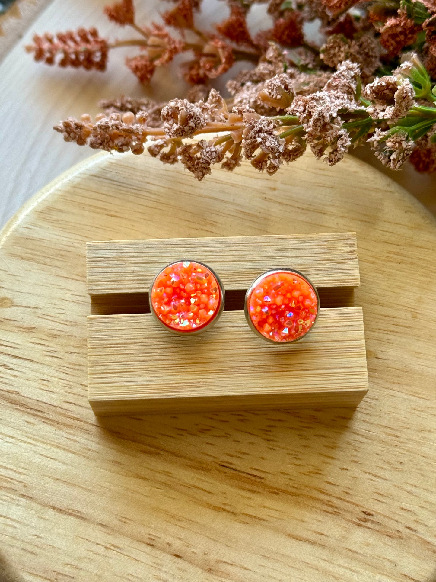 Neon Orange Stud Earrings