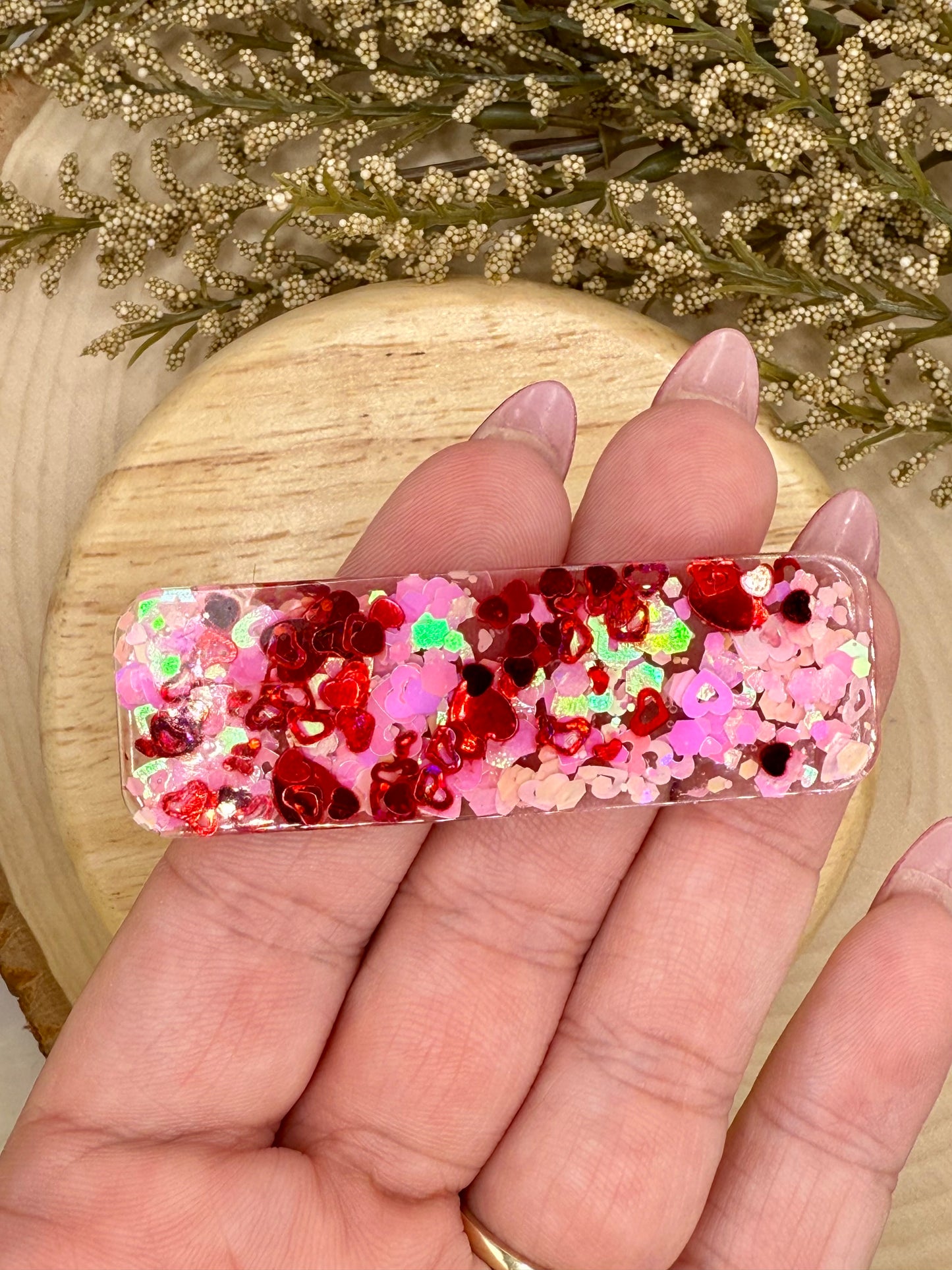 Pink and Red Heart Mix Resin Clip