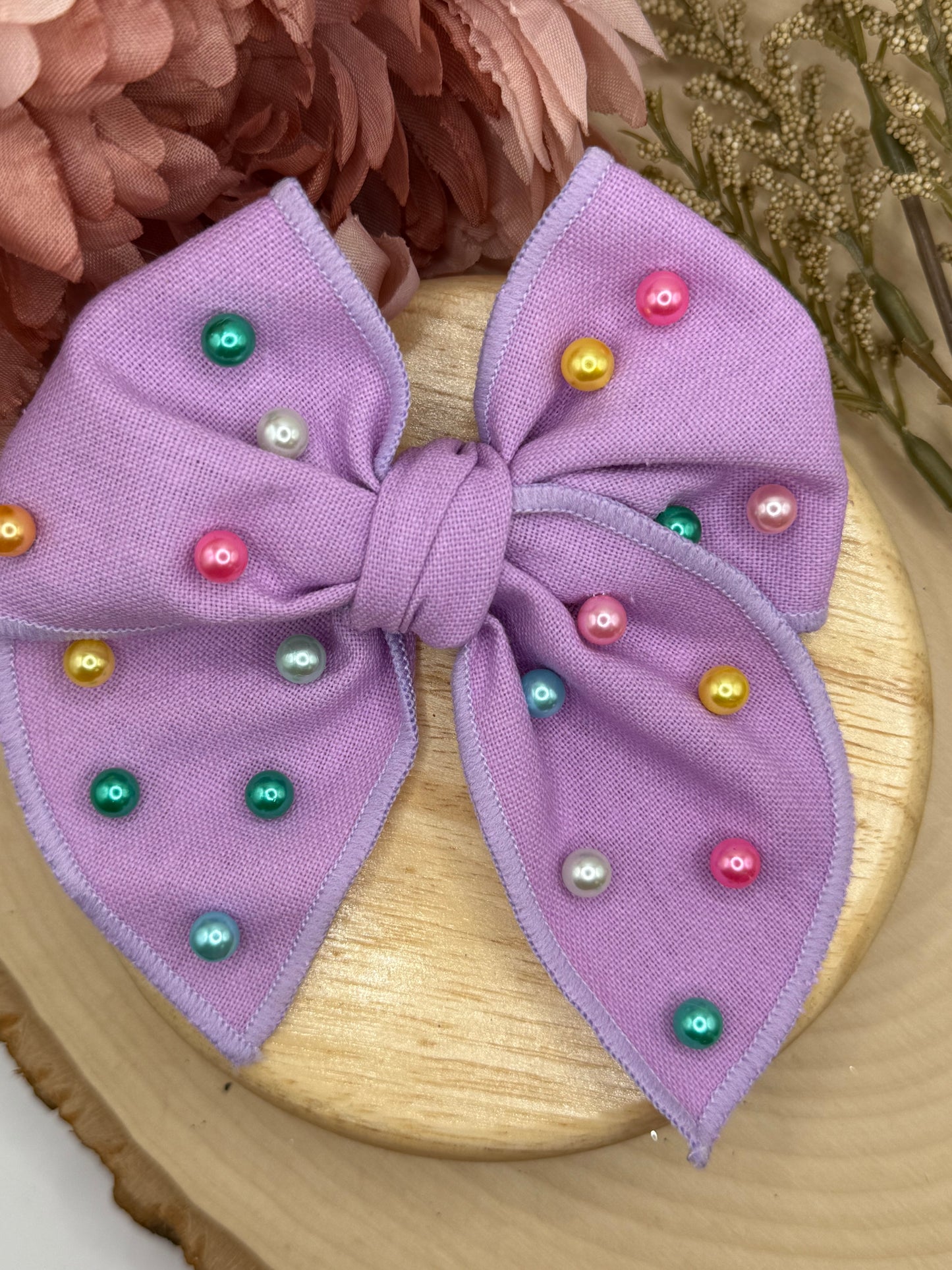 Small Purple Pearl Fabric Bow