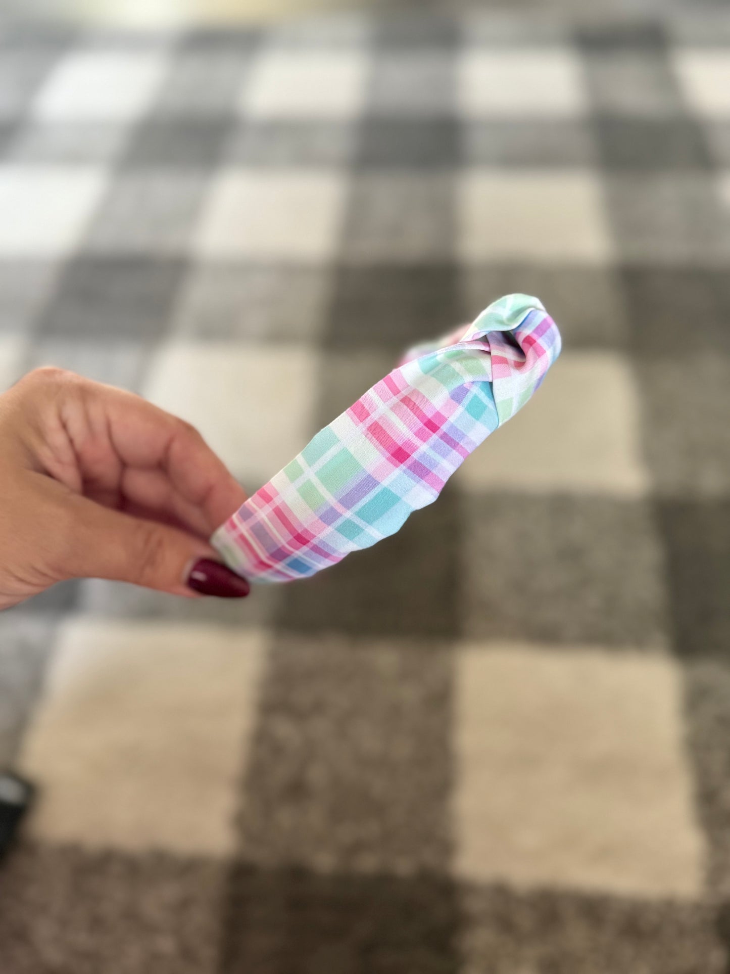 Pastel Plaid Knotted Headband