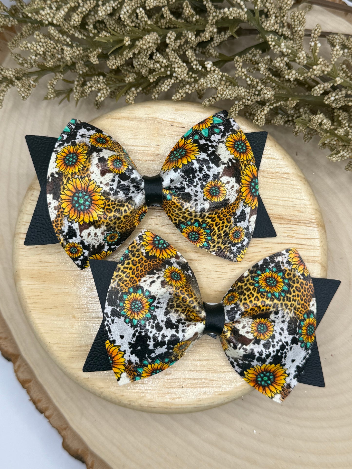 Large Leather Sunflower Cow Print Piggies