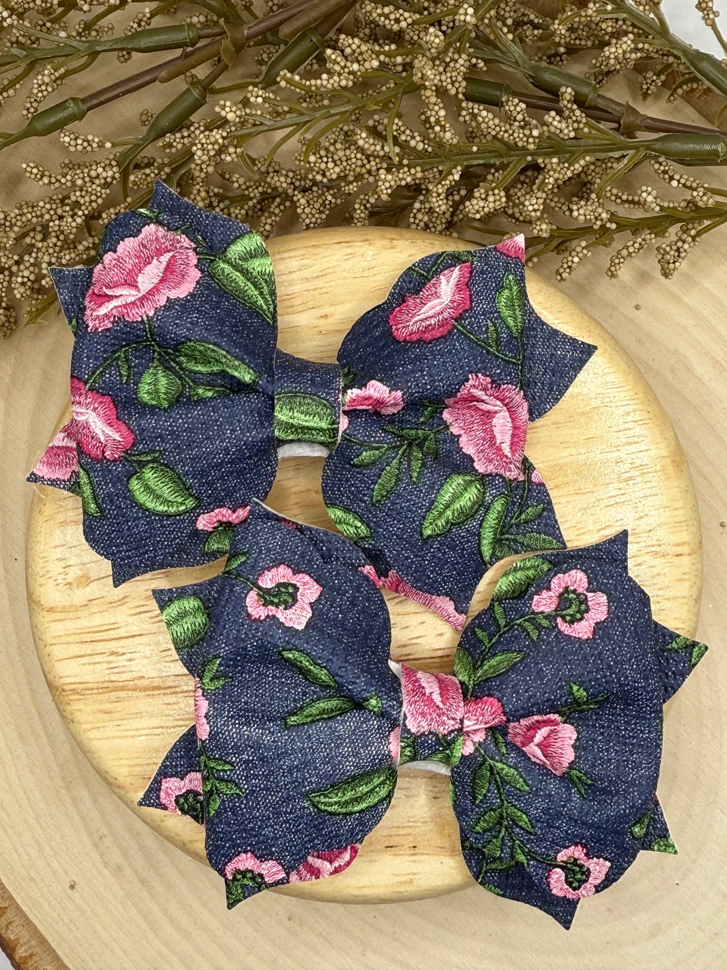 Large Poppy Denim Floral Piggies
