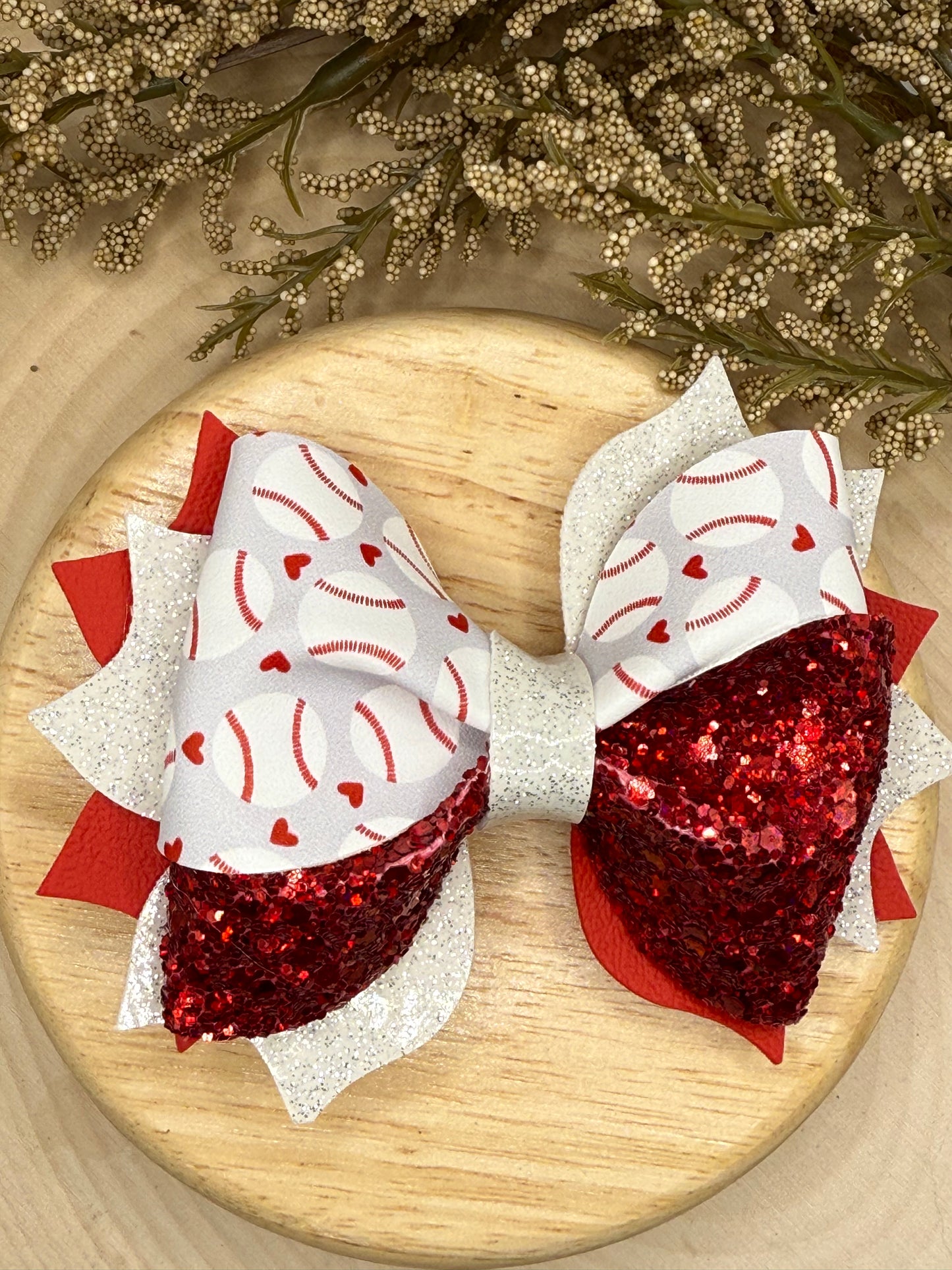 Baseball Heart Twisty Twirl Bow