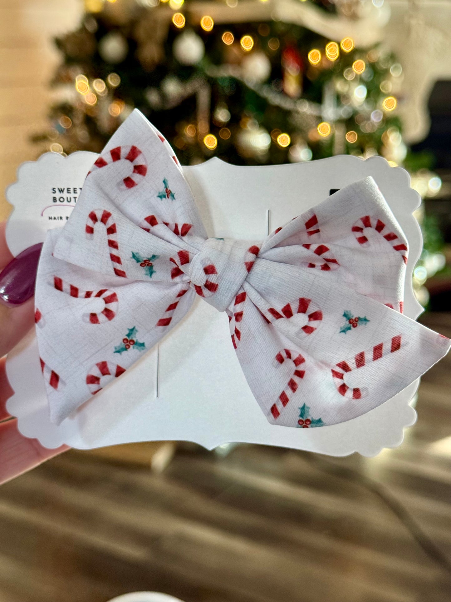 Small Candy Cane Fabric Bow