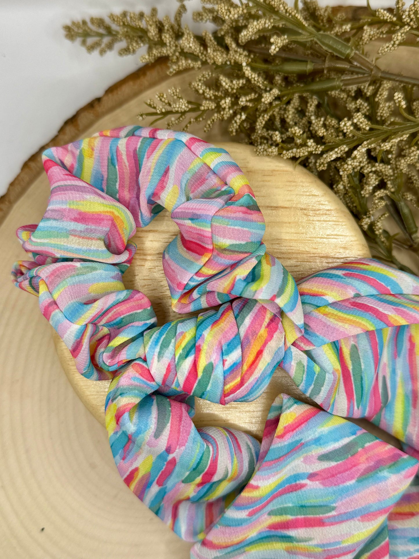 Long Tail Rainbow Brushstroke Scrunchie