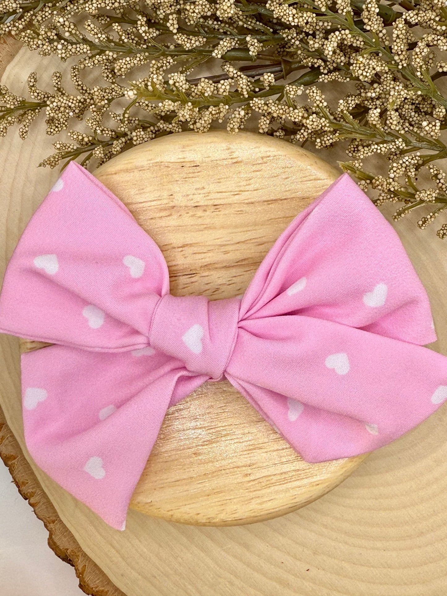 Pink Heart Fabric Bow