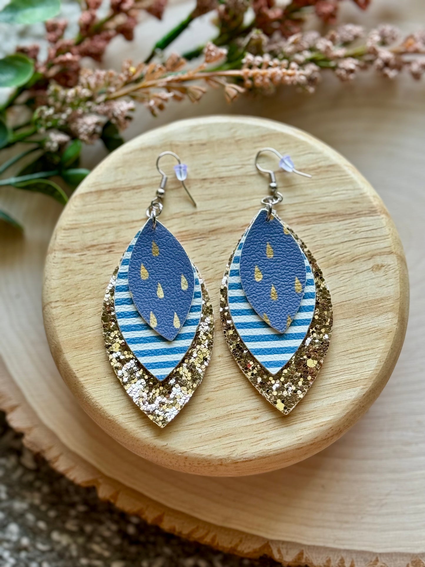 Blue Rain Leaf Earrings