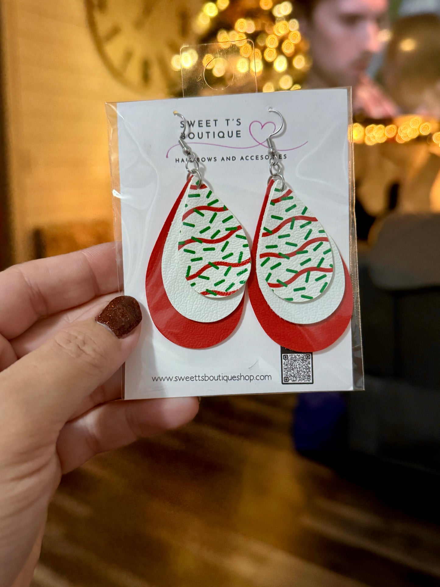 Red Christmas Tree Cake Teardrop Earrings