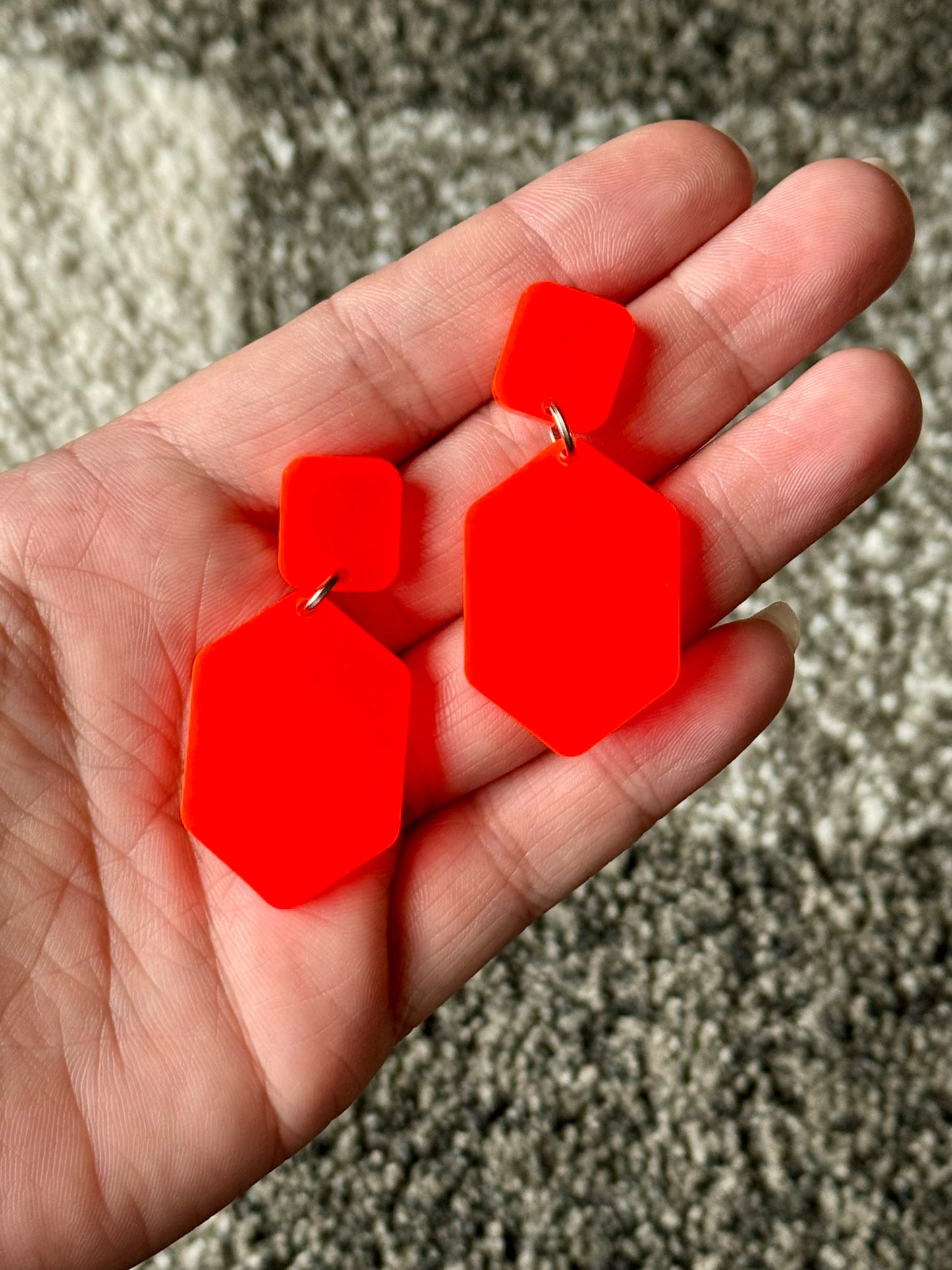 Neon Orange Hexagon Resin Earrings