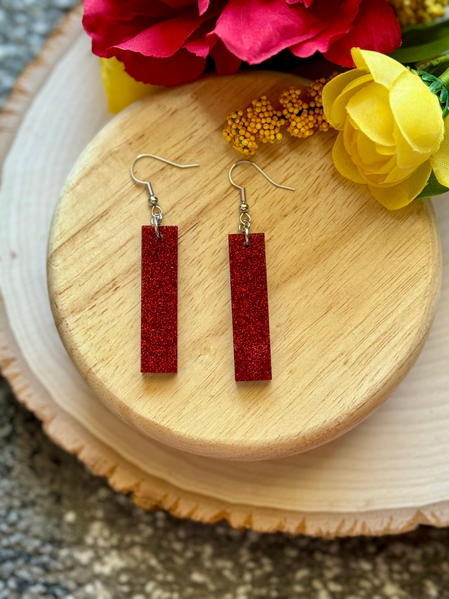 49 Red Glitter Bar Dangle