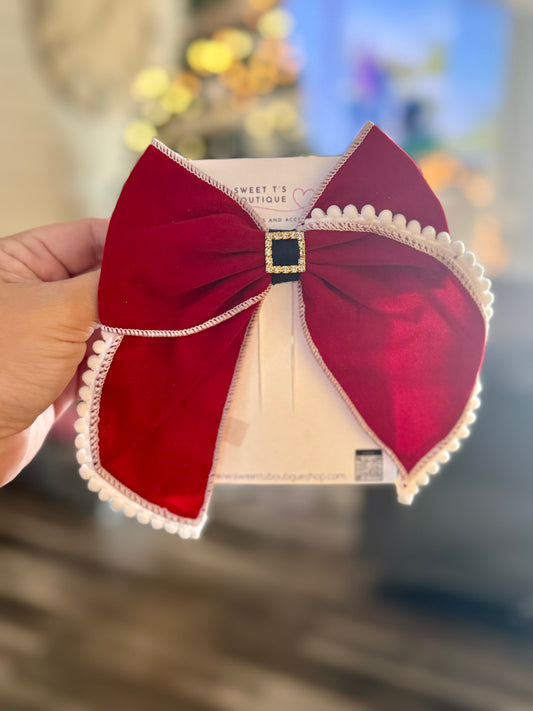 Long Tail Santa Fabric Bow