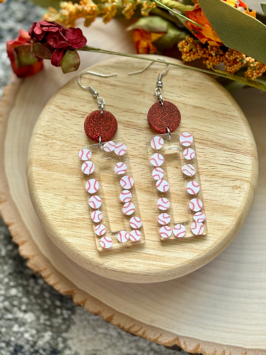 Red Glitter Baseball Resin Earrings