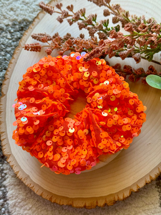 Orange Sequin Scrunchie