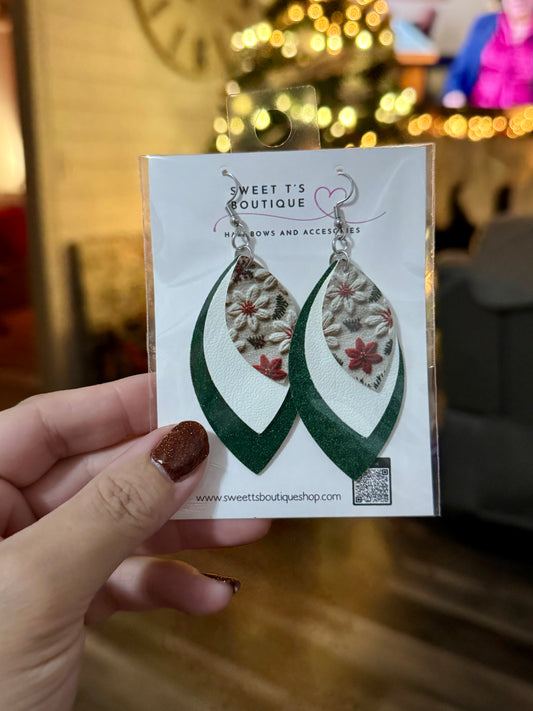 Christmas Floral Leaf Earrings