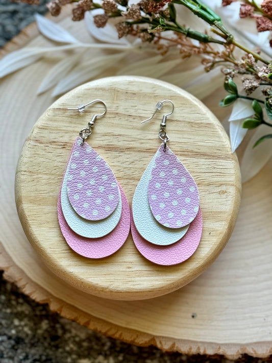 Pale Pink Dot Teardrop Earrings