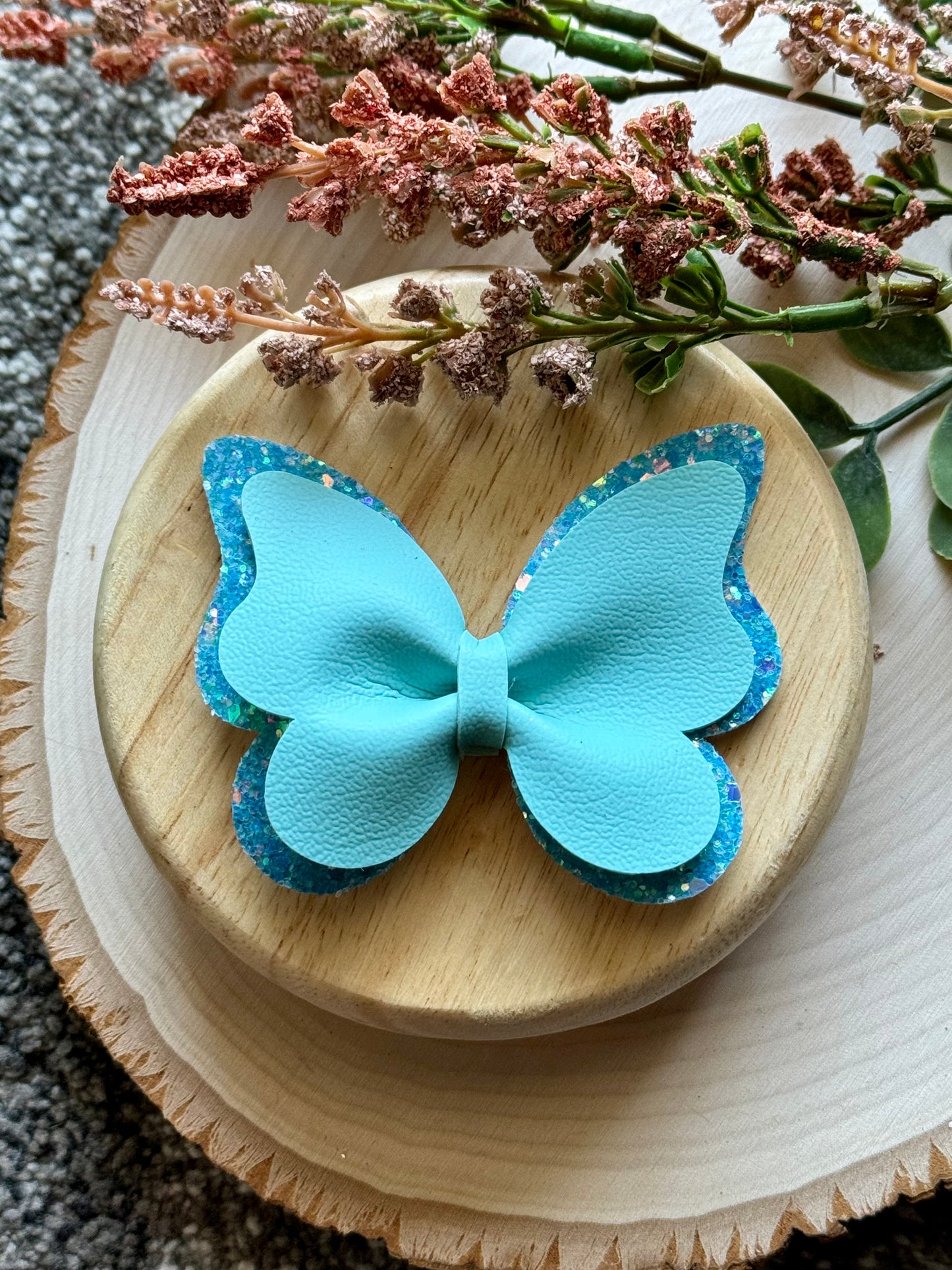 Leather Blue Butterfly Bow