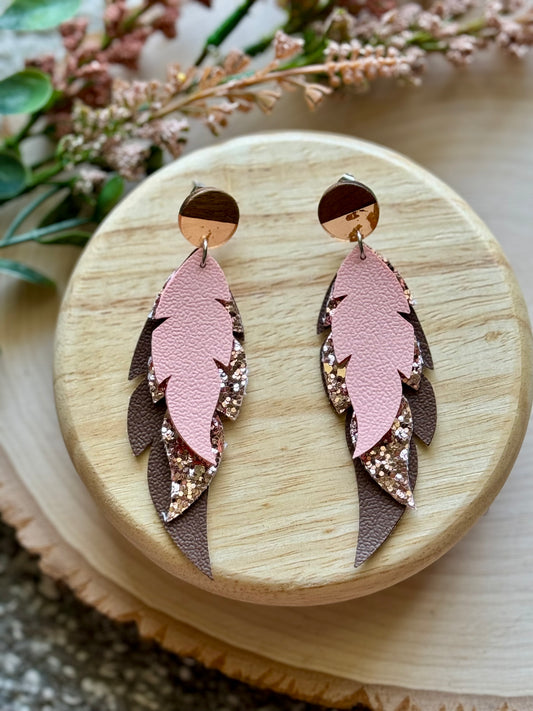 Pink Gold Feathered Stud Earrings