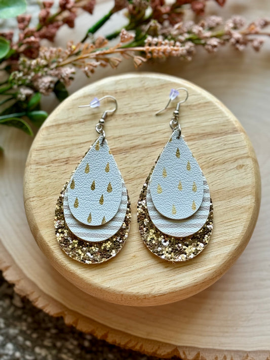 White Gold Rain Teardrop Earrings