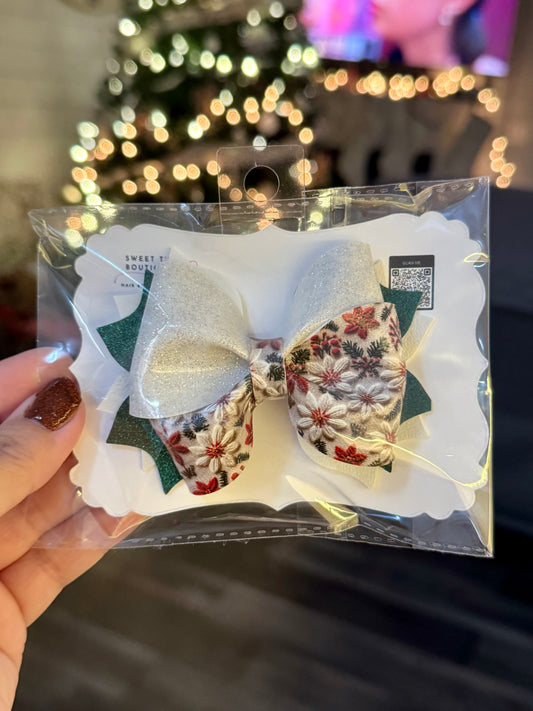 Christmas Floral Twisty Twirl Bow