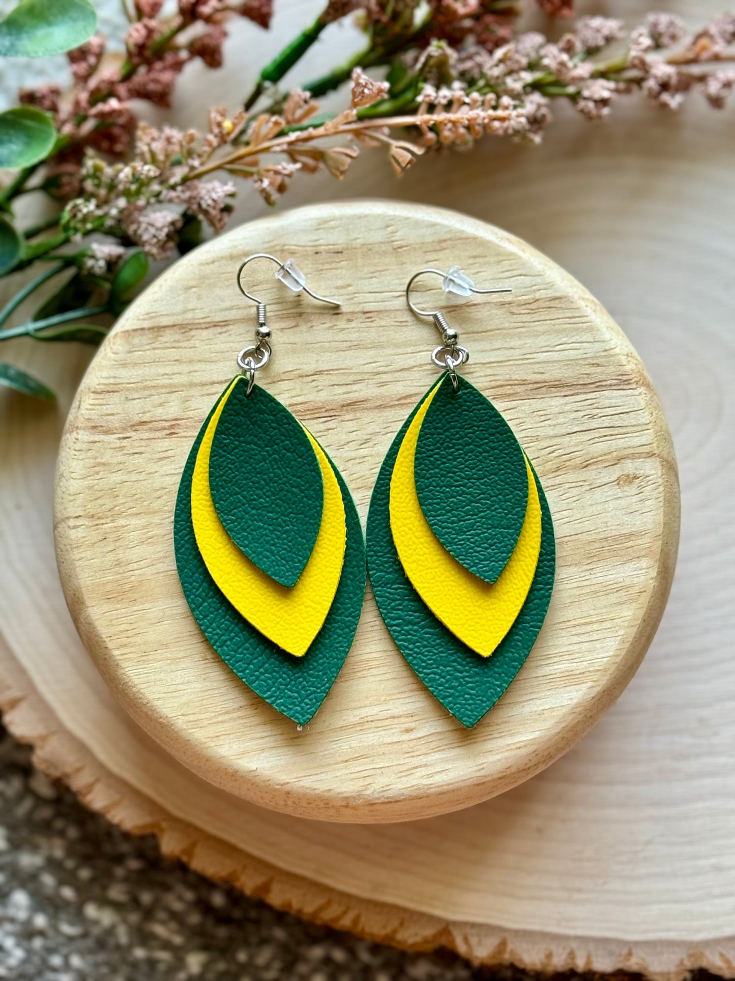 Green and Yellow Leaf Earrings