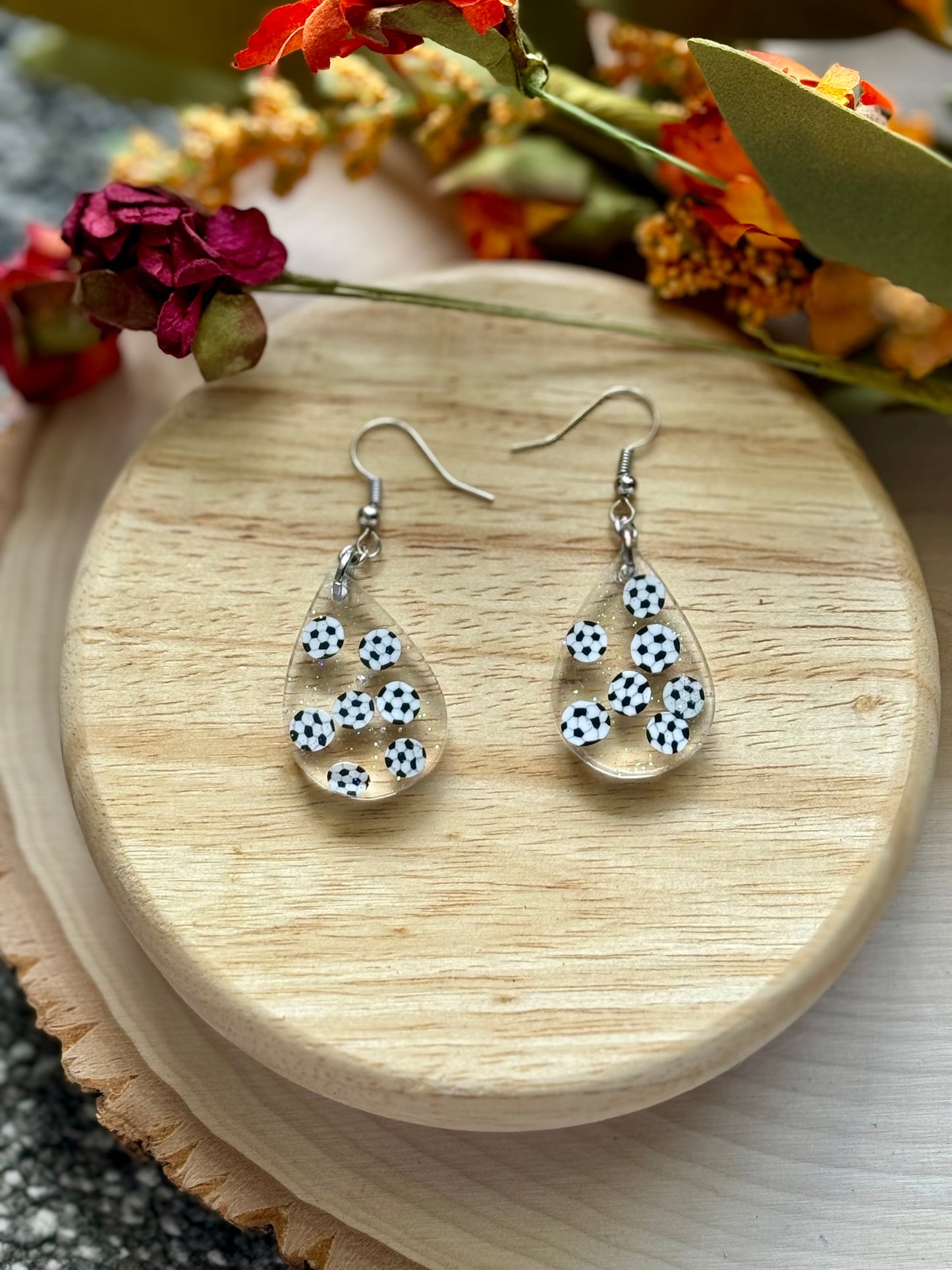 Soccer Mini Teardrop Resin Earrings