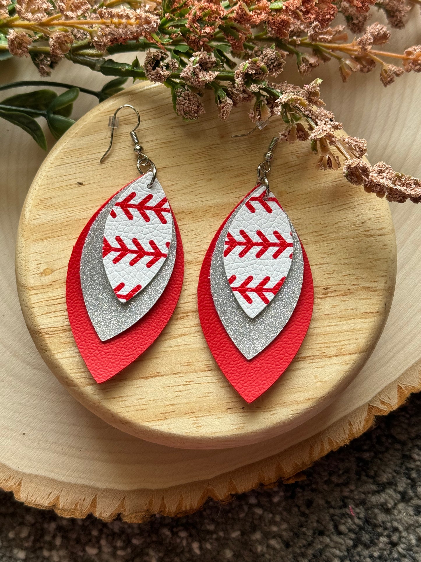 Baseball Thread Leaf Earrings