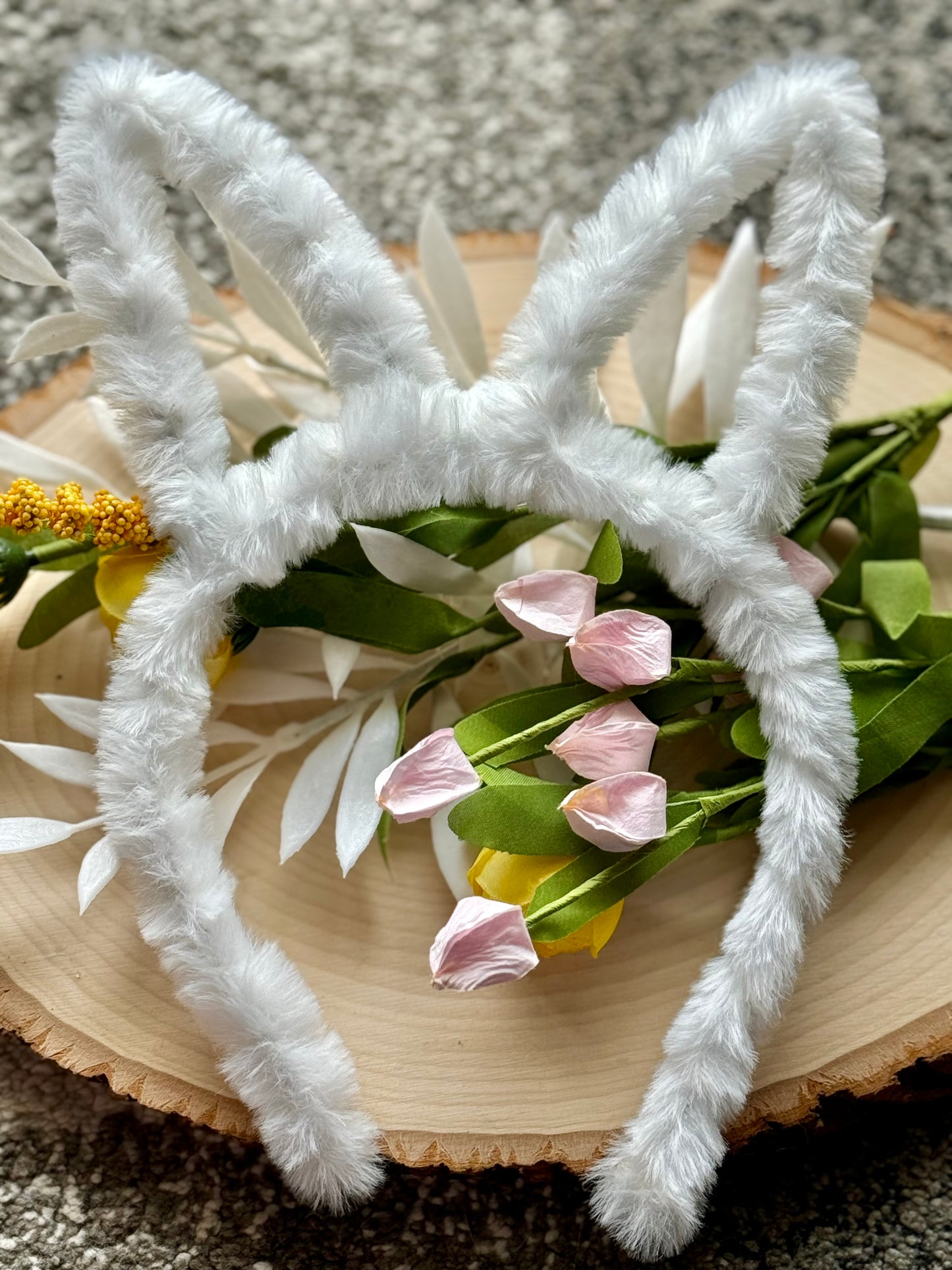 White Fuzzy Bunny Ear Headband