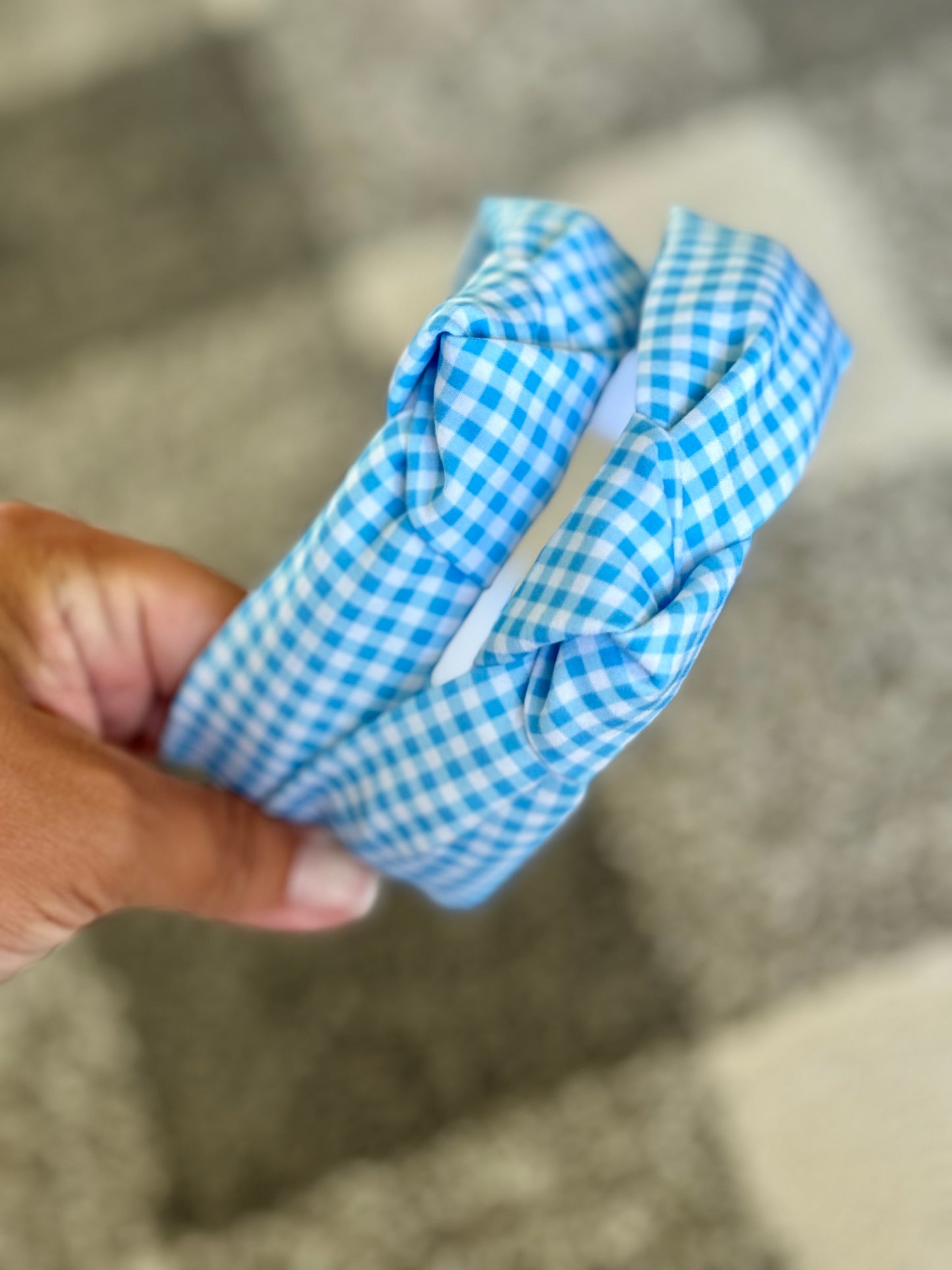 Blue Gingham Knotted Headband