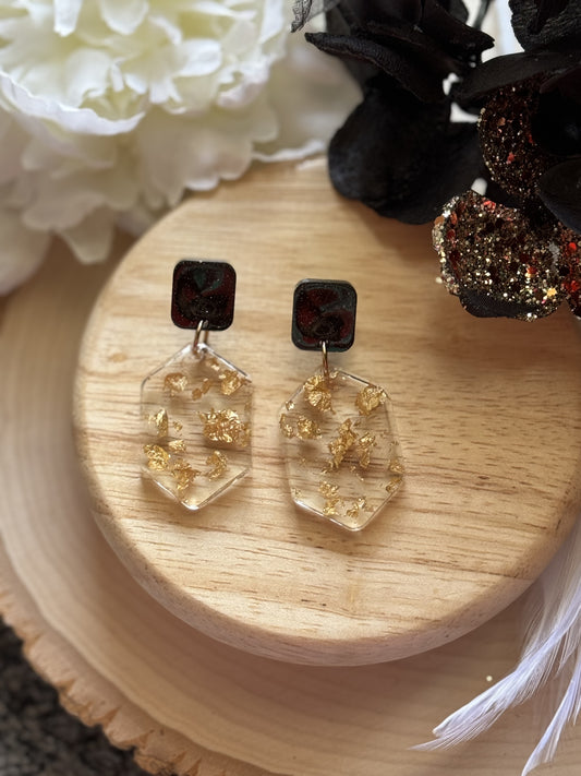 Gold Flake Hexagon Resin Earrings