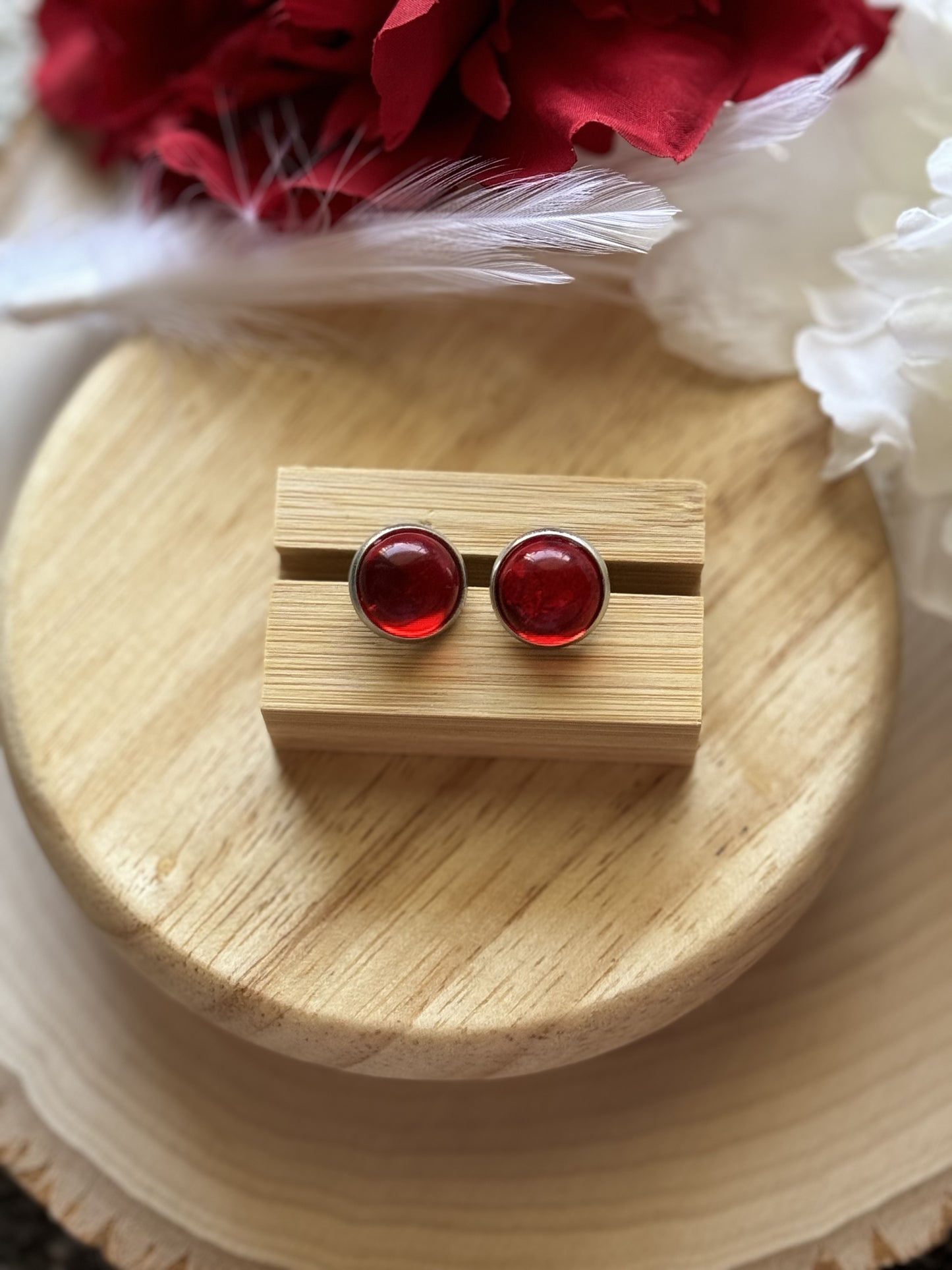 Red Glass Stud Earrings