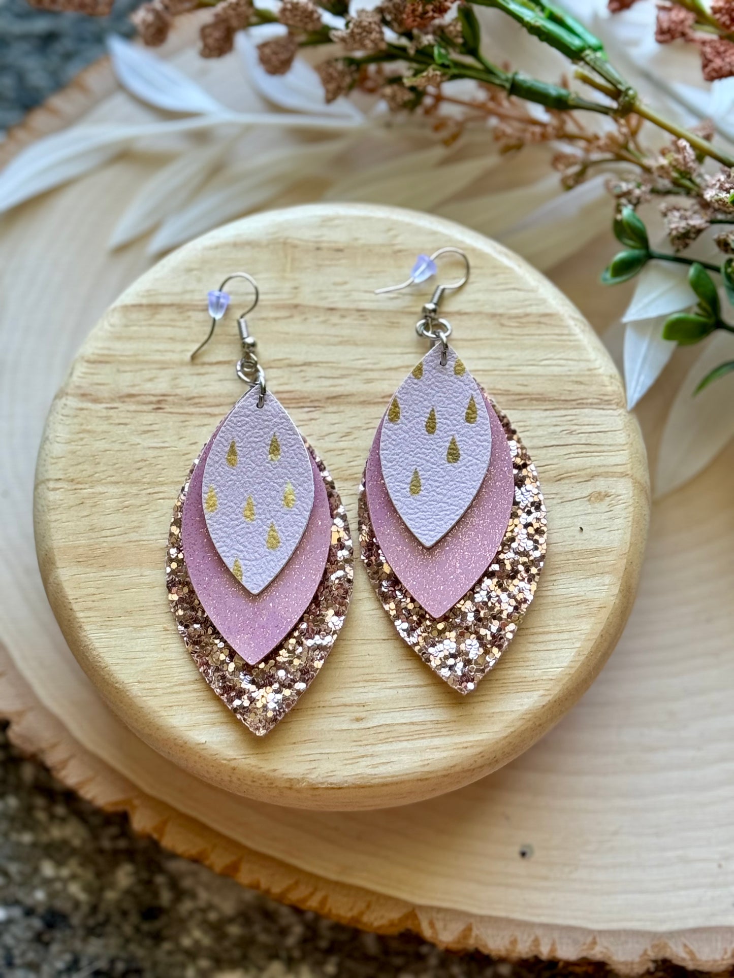 Mauve Rain Leaf Earrings