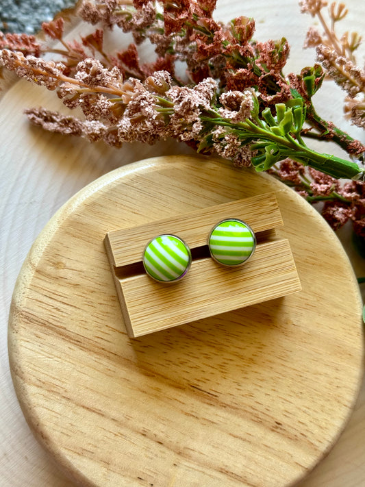 Green Stripe Stud Earrings