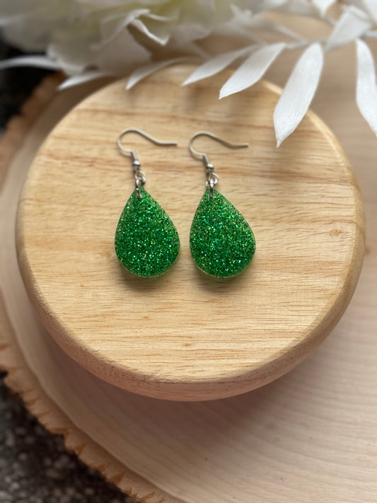 Green Mix Mini Teardrop Resin Earrings