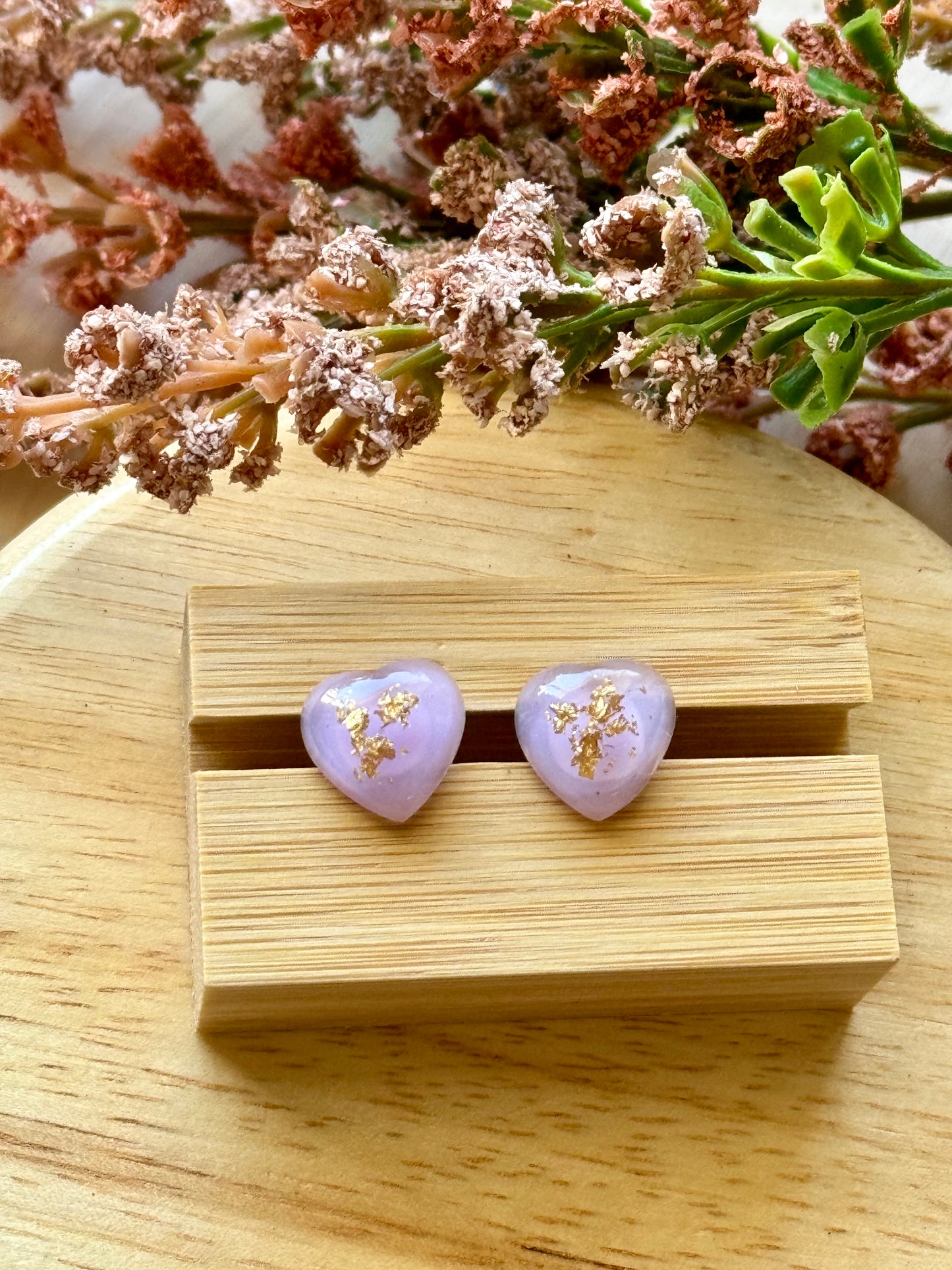 Purple Flake Heart Stud Earrings