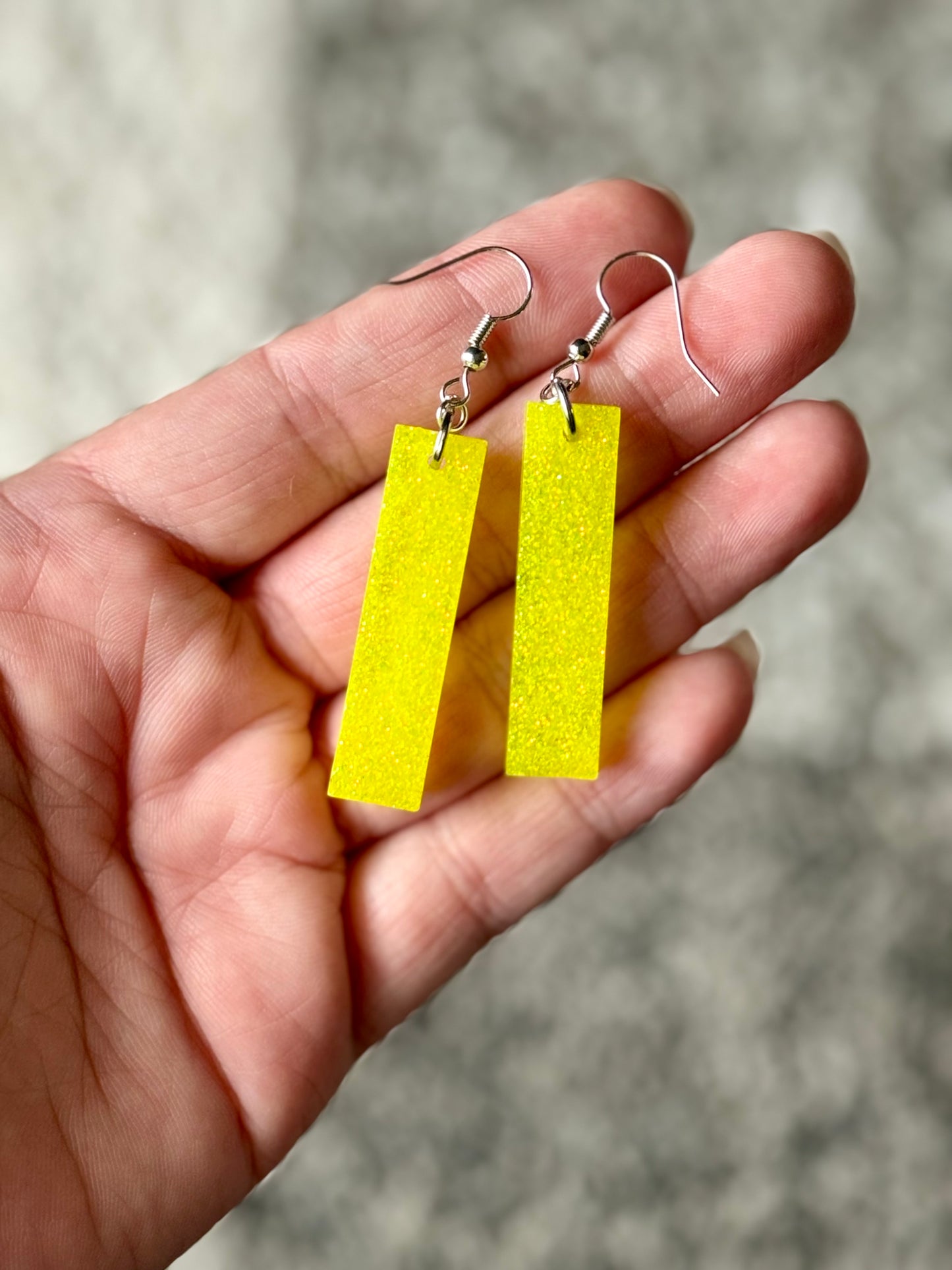 Yellow Glitter Bar Dangle Earrings