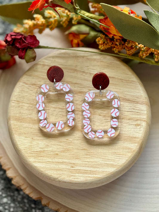 Red Glitter Baseball Resin Earrings