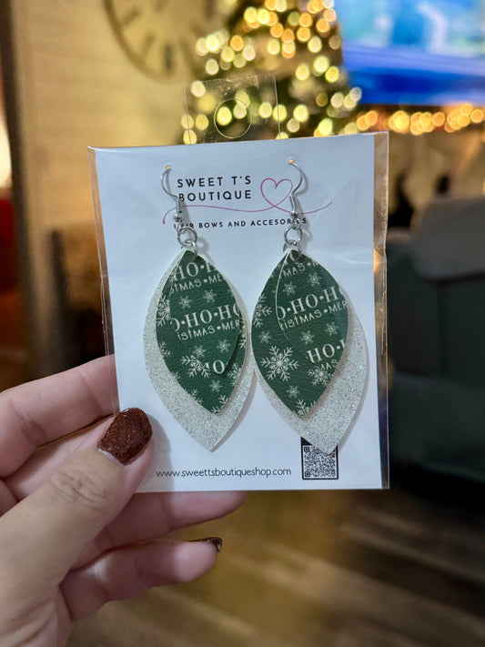 Green Christmas Leaf Earrings