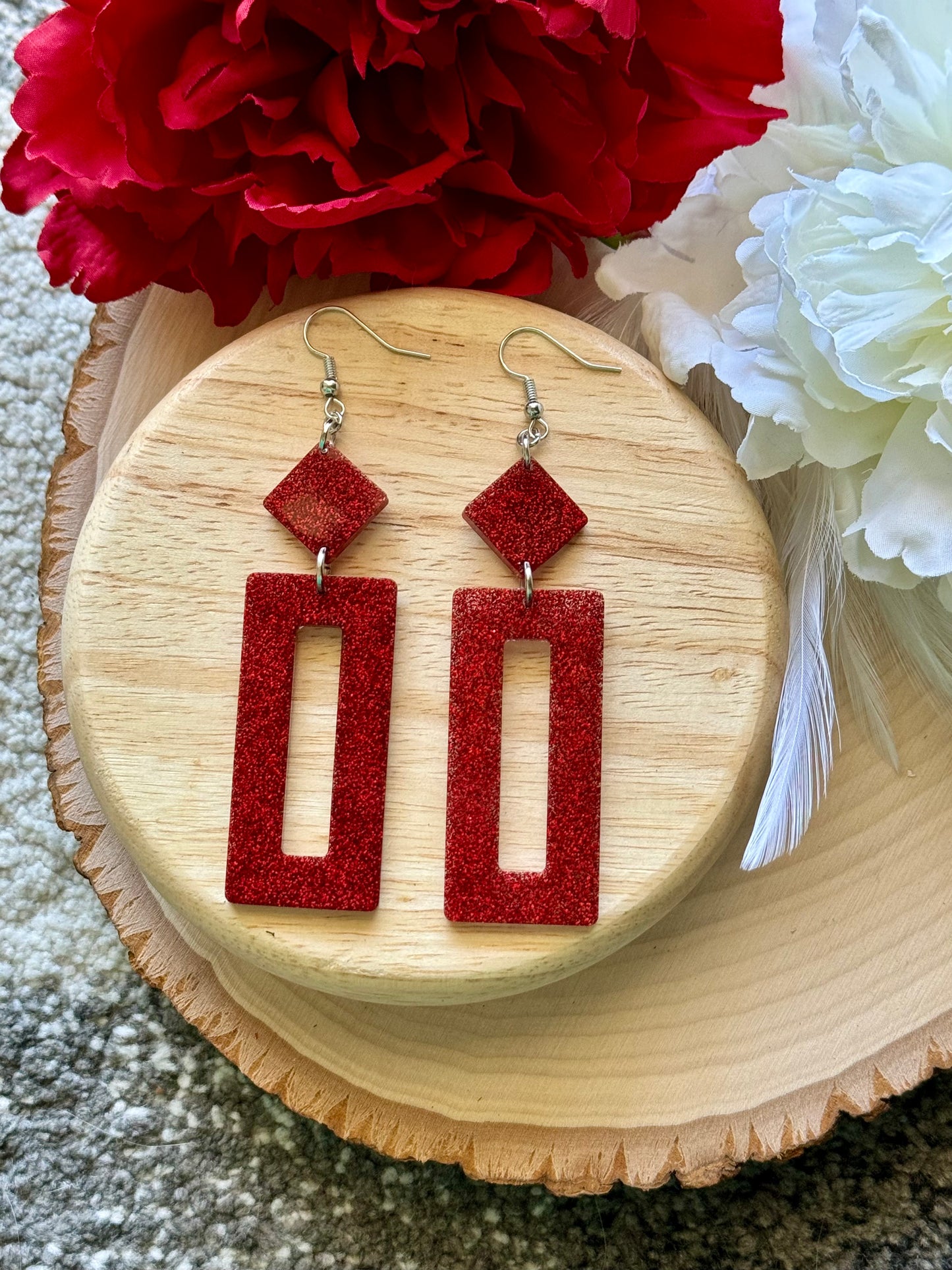 Red Glitter Resin Earrings