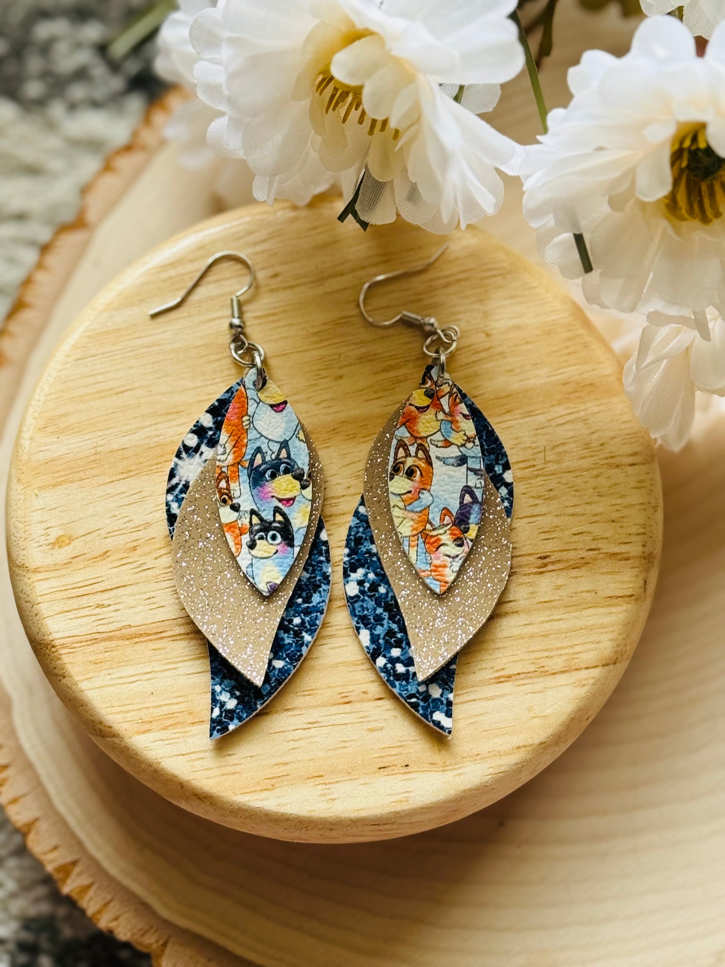 Blue Dog Feather Earrings