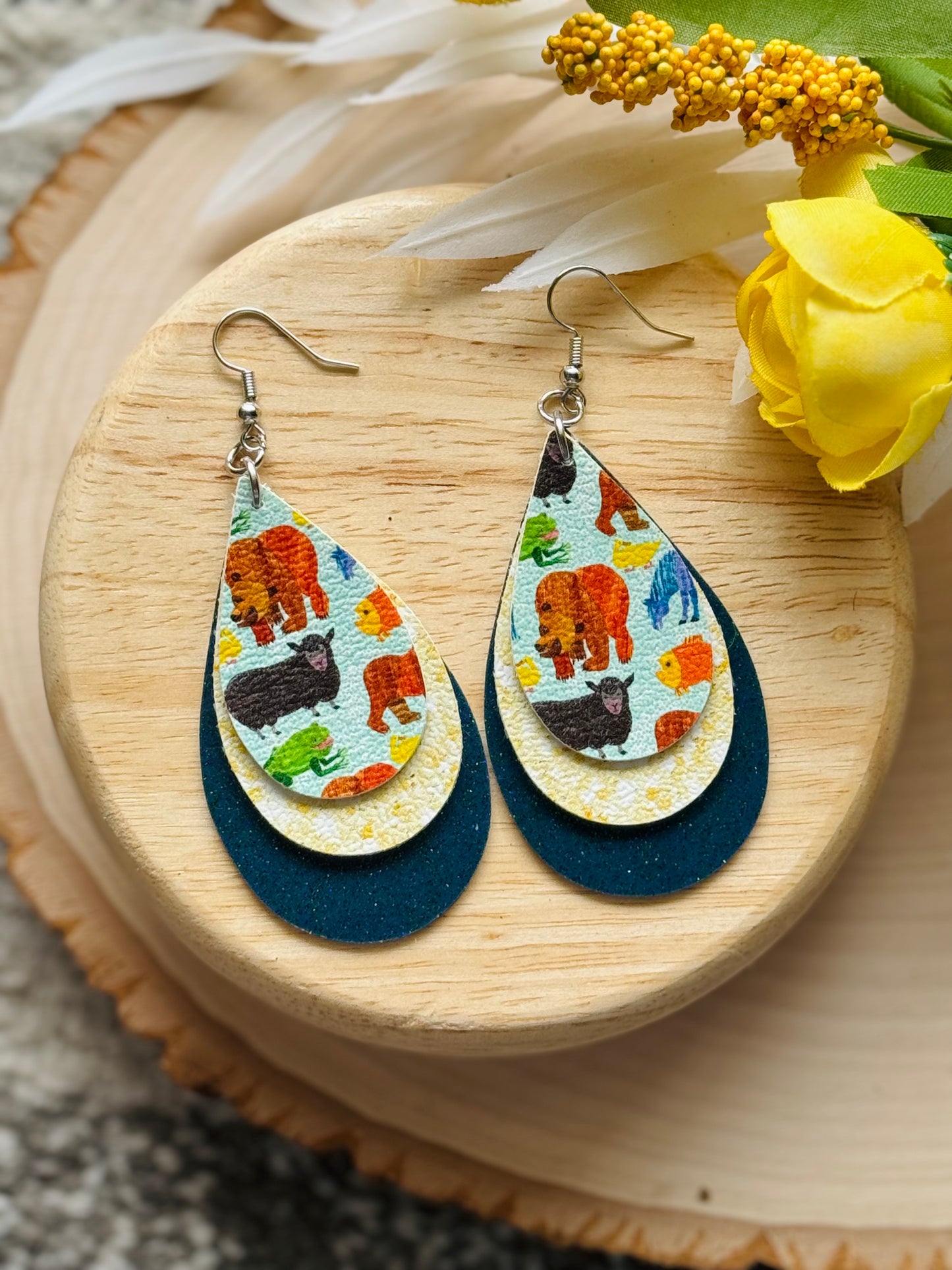 Brown Bear Teardrop Earrings