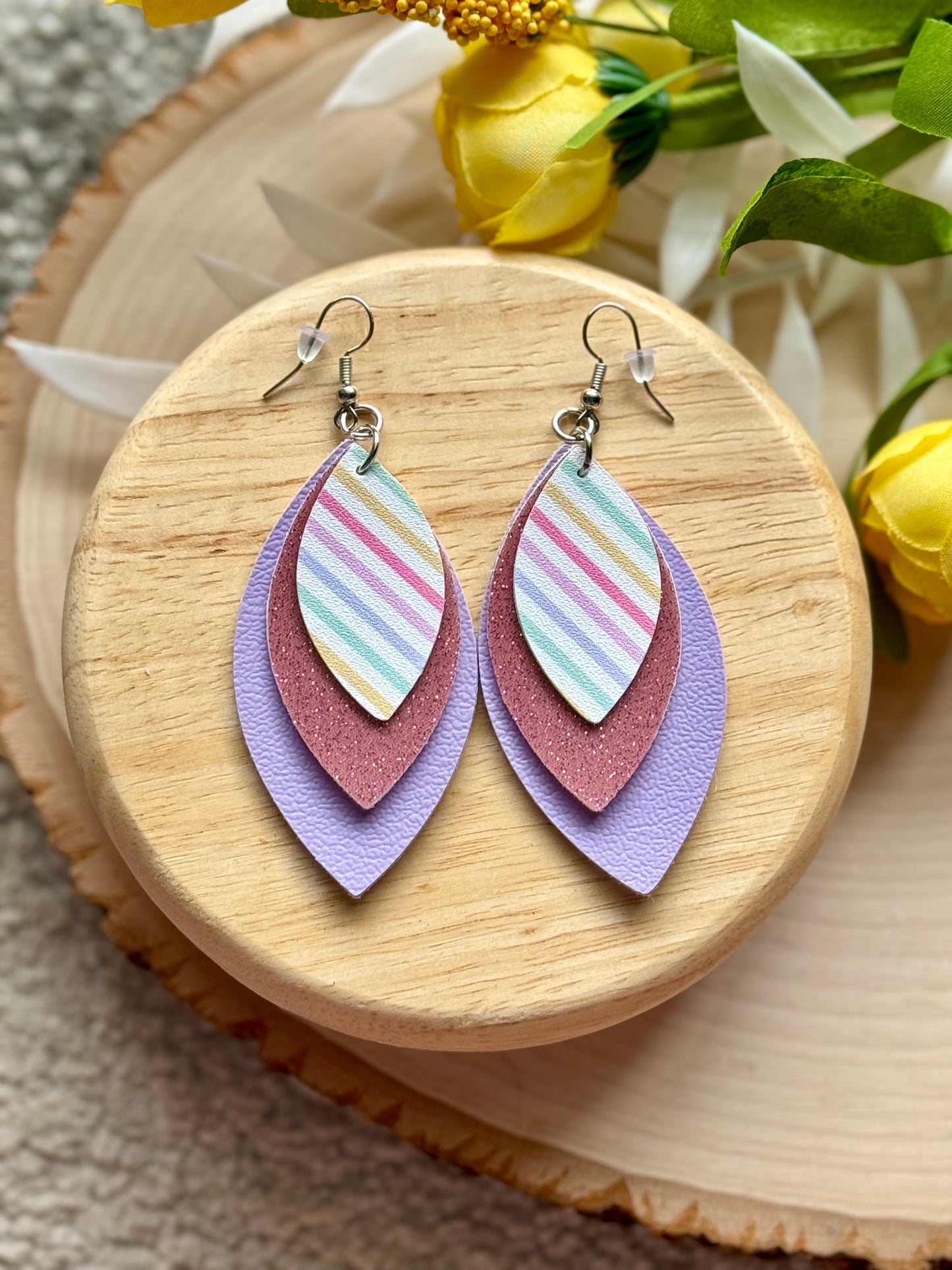 Pastel Stripe Leaf Earrings