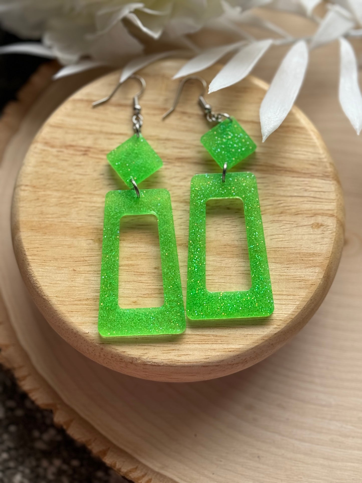 Bright Green Resin Earrings