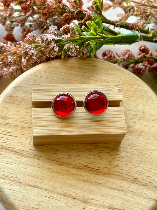 Red Glass Stud Earrings