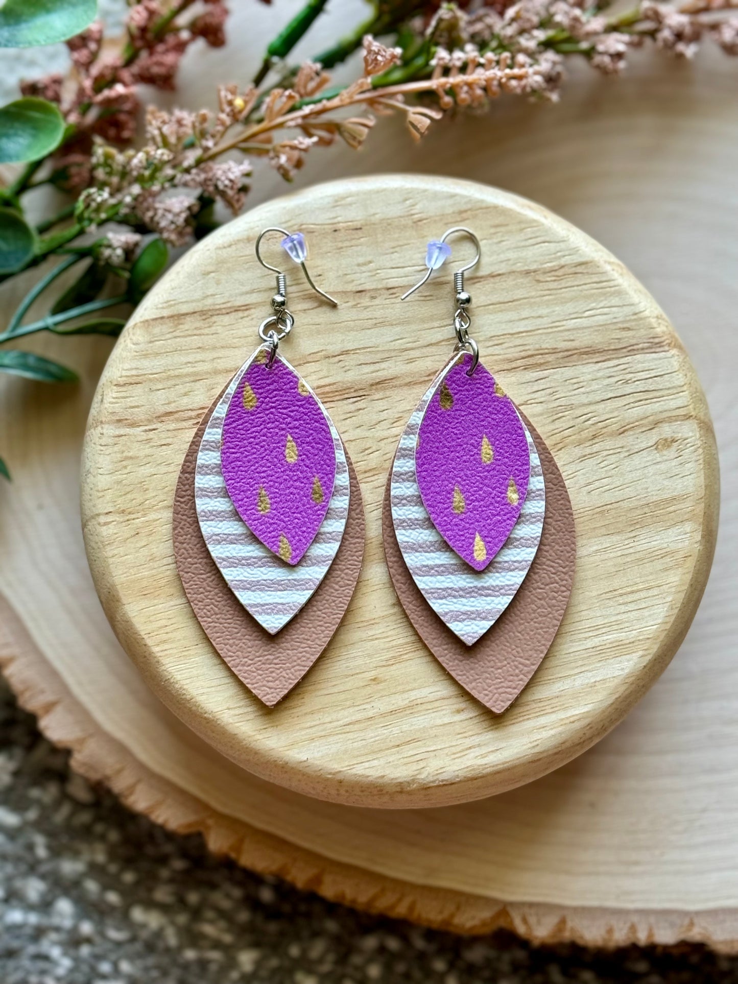 Purple Gold Rain Leaf Earrings