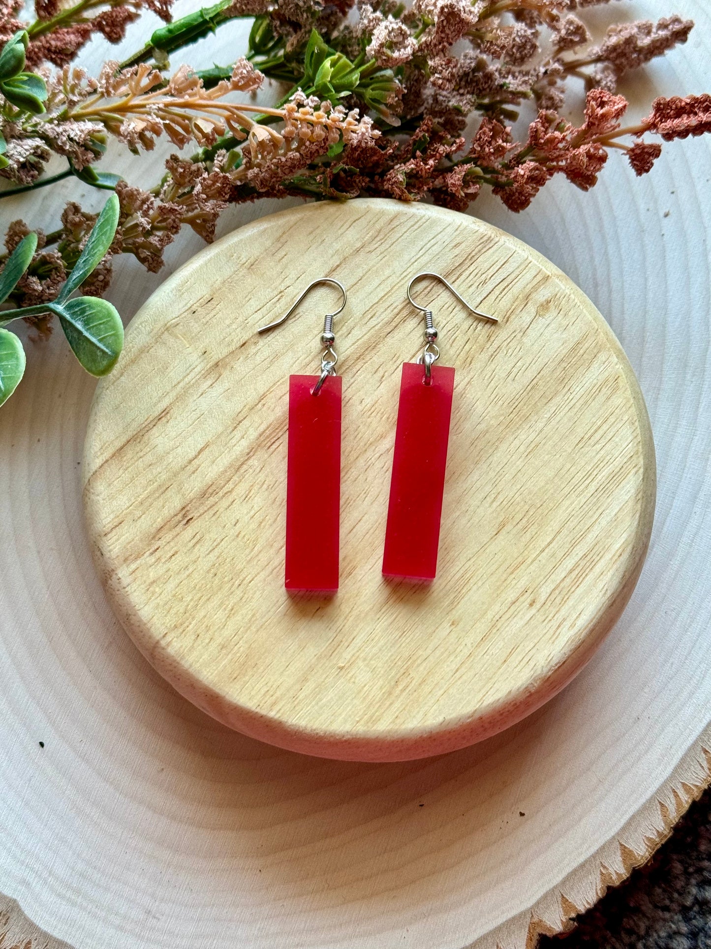 Deep Red Bar Dangle Resin Earrings