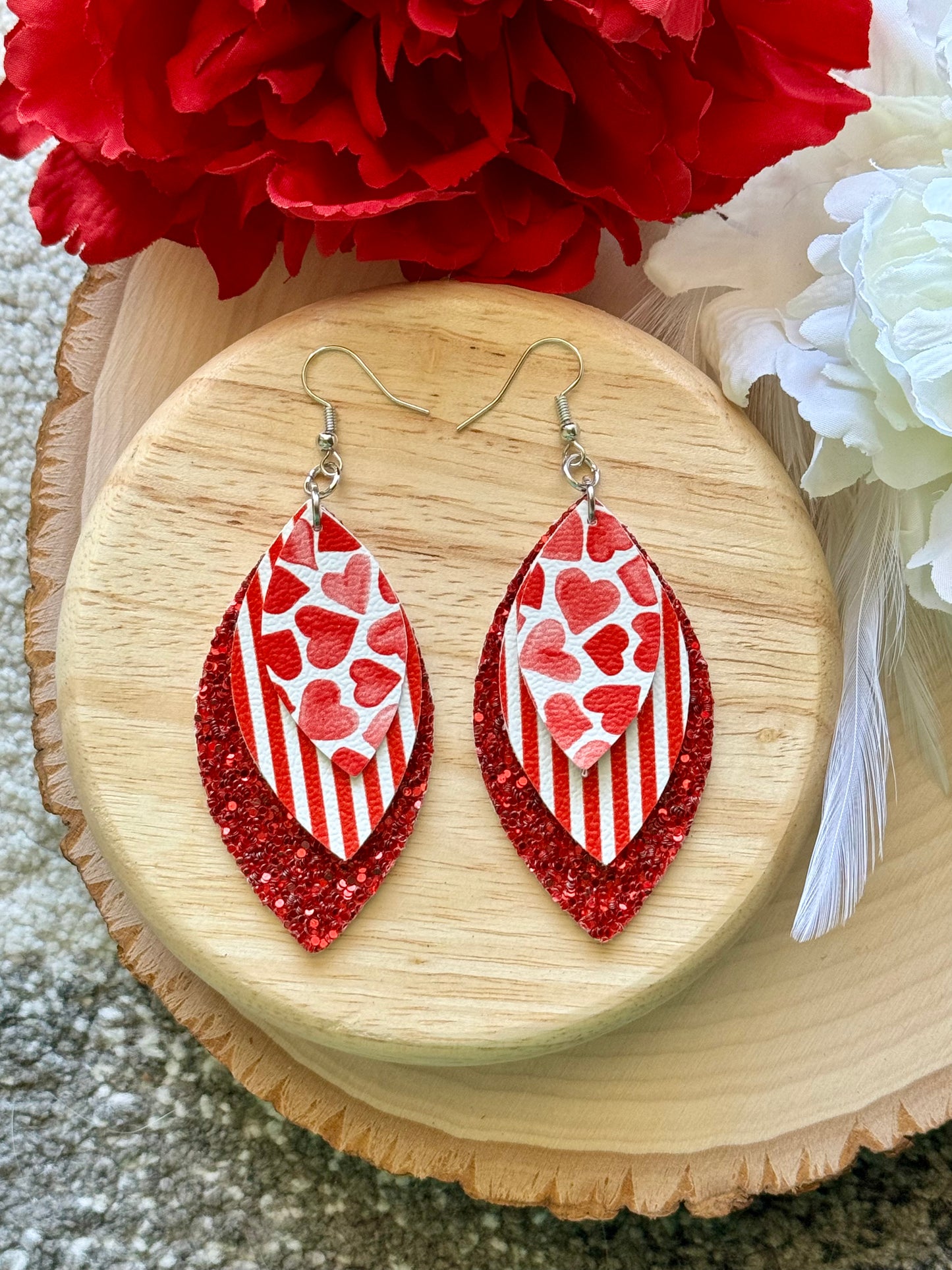 Heart Stripe Leaf Earrings