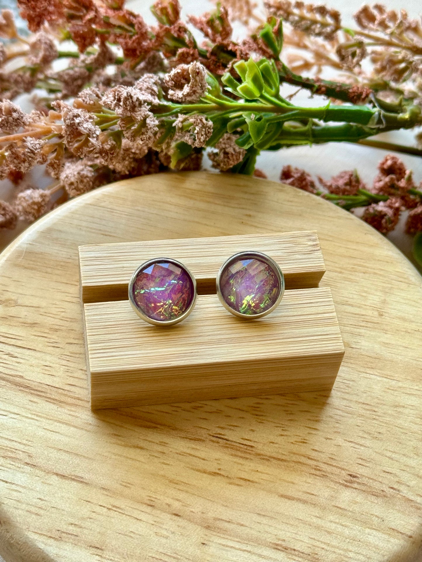 Purple Iridescent Stud Earrings