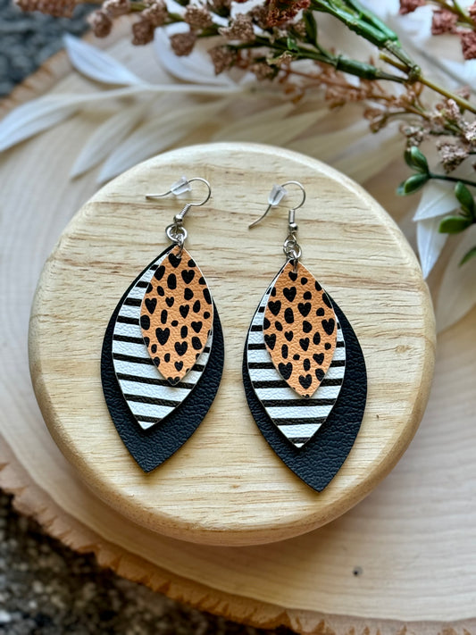 Cheetah Heart Leaf Earrings