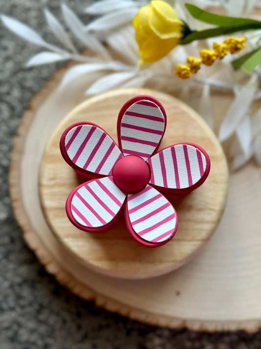 Pink Stripe Flower Claw Clip