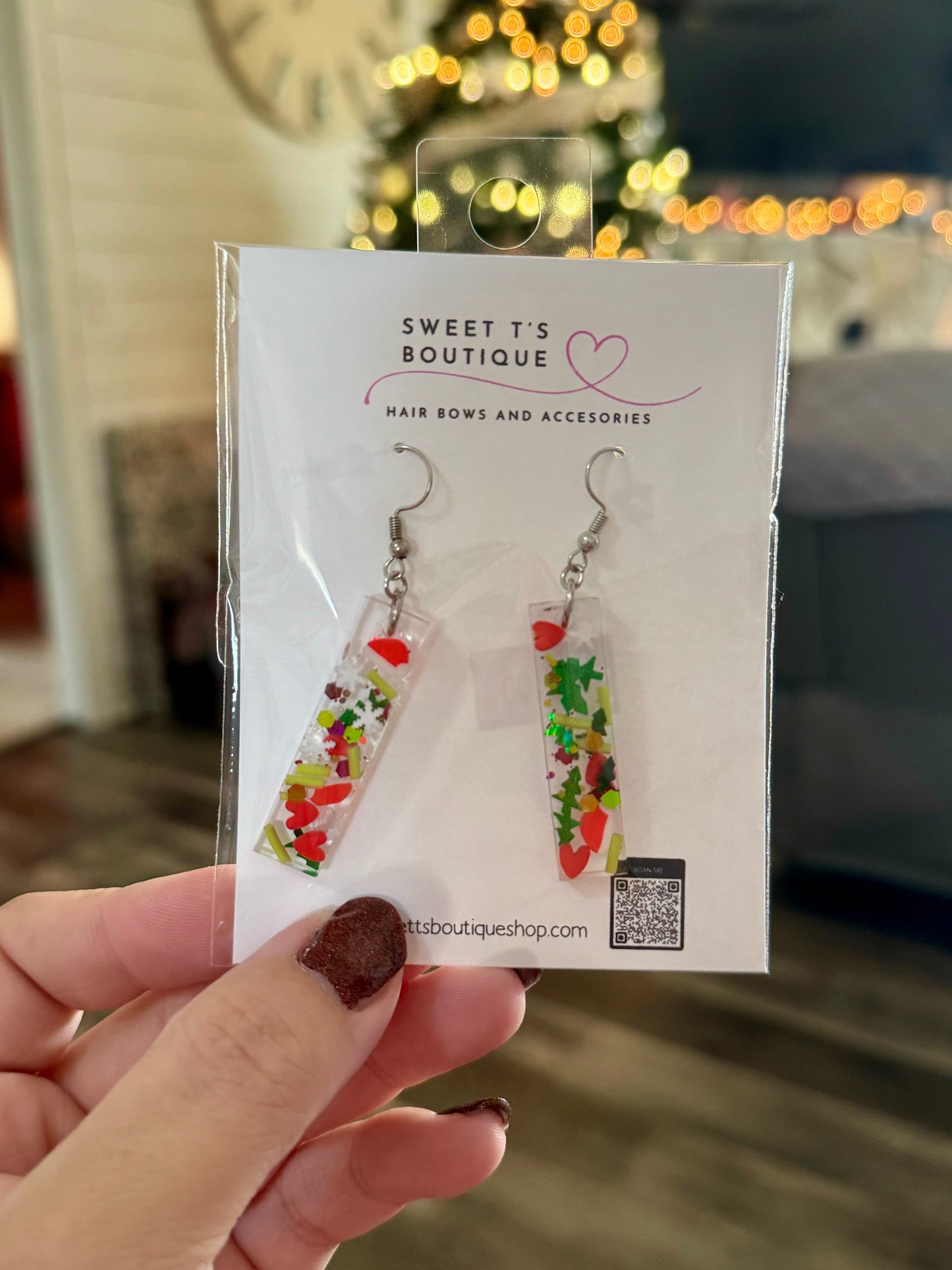 Christmas Mix Resin Bar Dangle Earrings